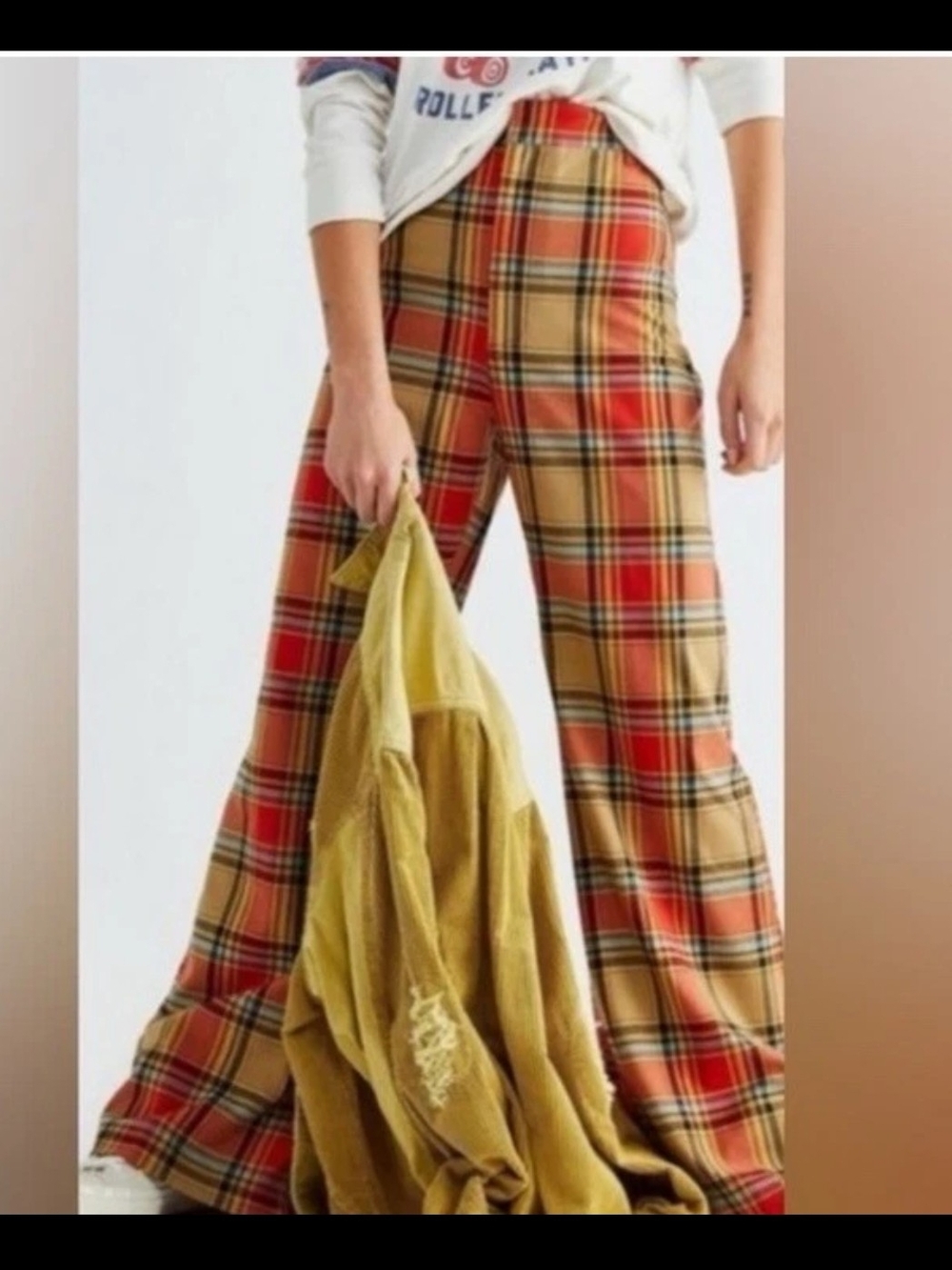 Free People Plaid Jules Wide Leg Pants Size 4 Relaxed Fit Slouchy 90's - Picture 1 of 7